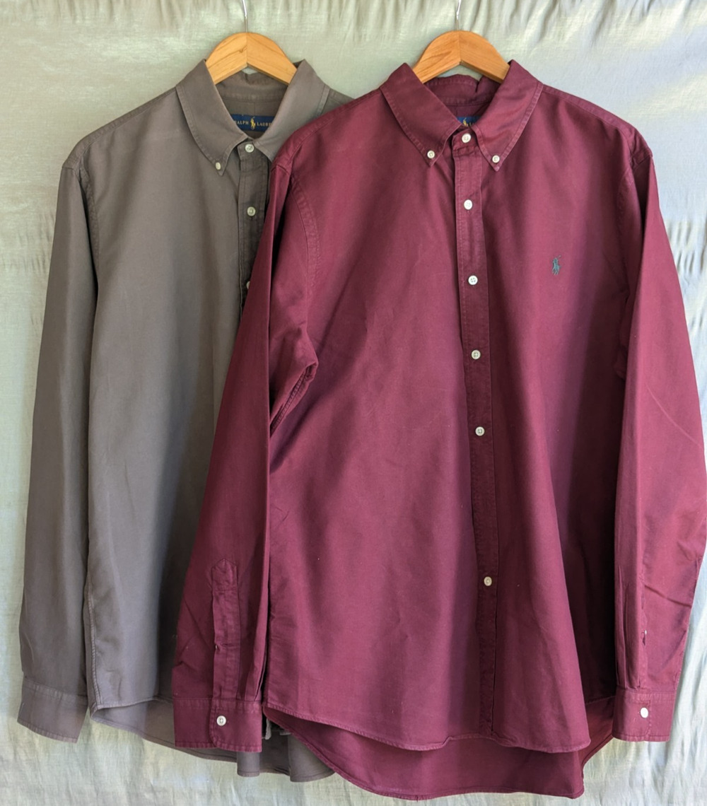 Ralph Lauren Men Sz XL Classic Oxford Dress Shirt Set of 2 Logo Red Tan